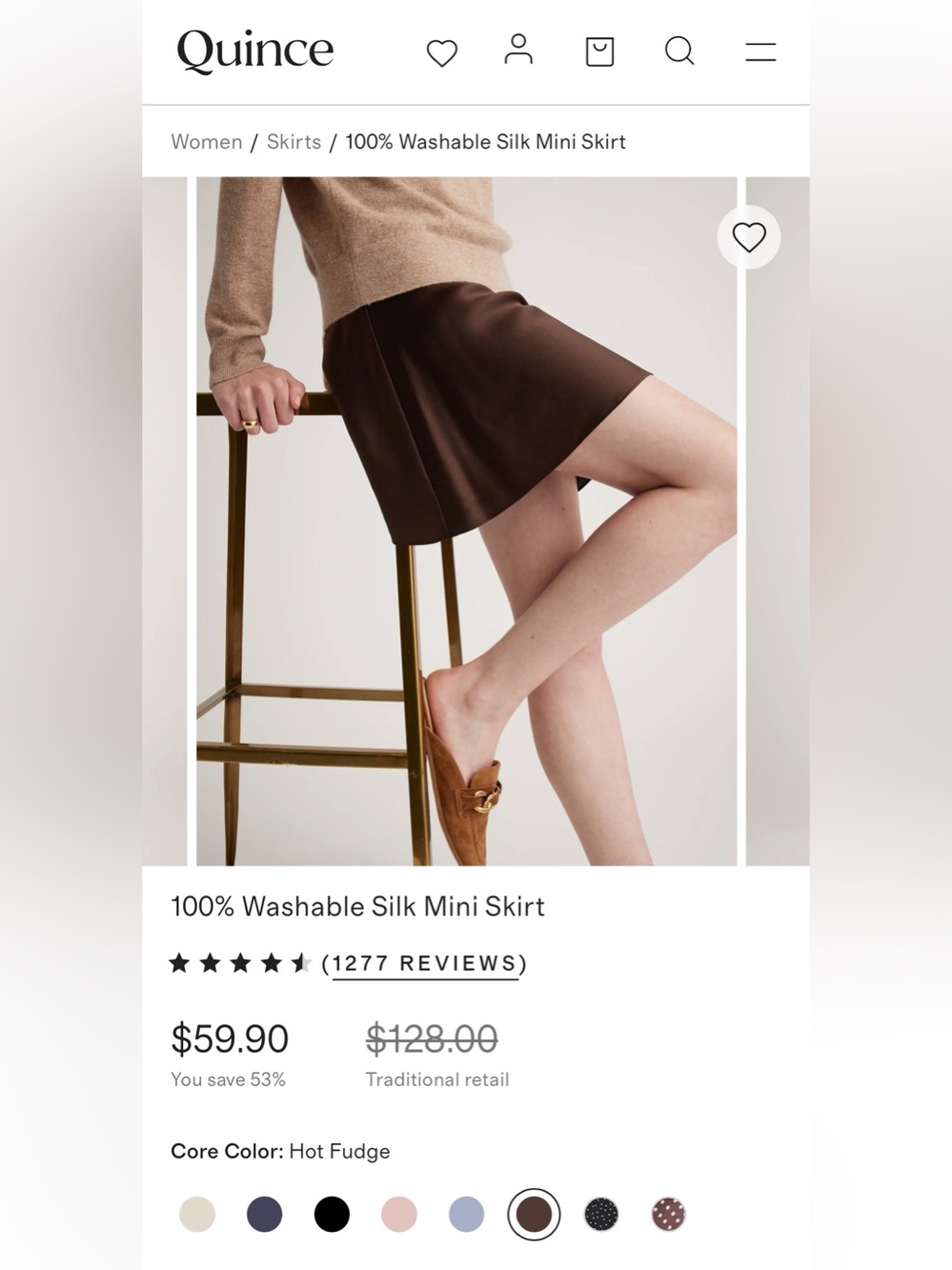 NWT: Quince 100% Washable 100% Silk Mini Skirt, Chocolate Brown, sz Med (8-10)